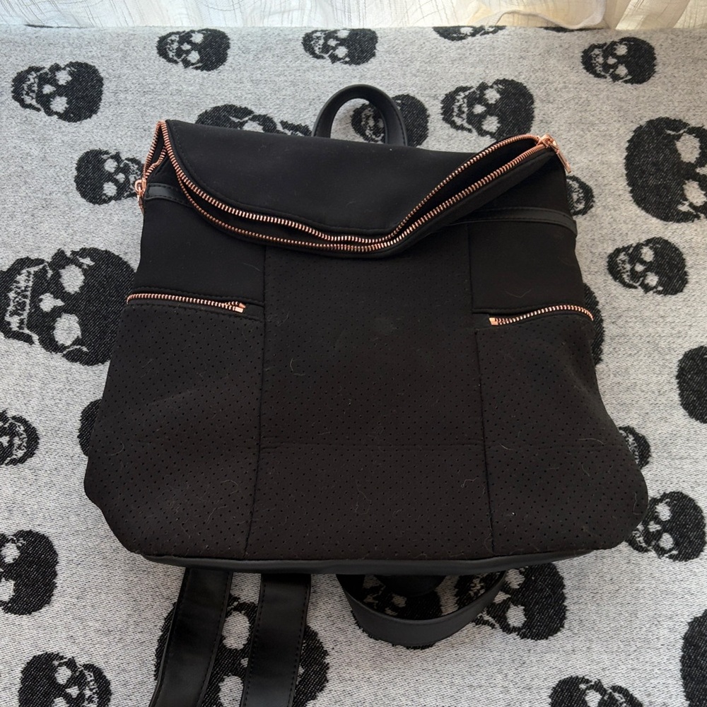 Urban Expressions Neoprene-like Black Backpack with Copper Accents